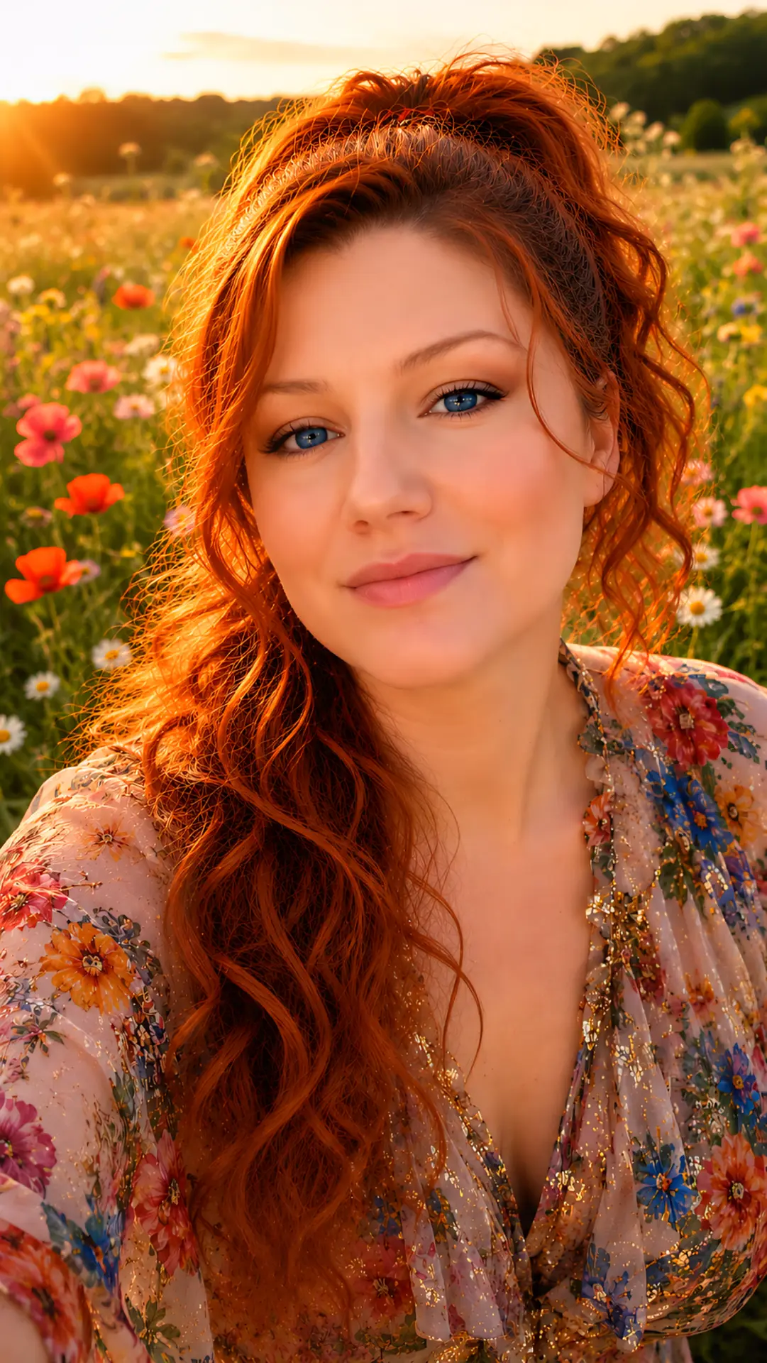 Portrait de Maria Madonne dans un champ fleuri