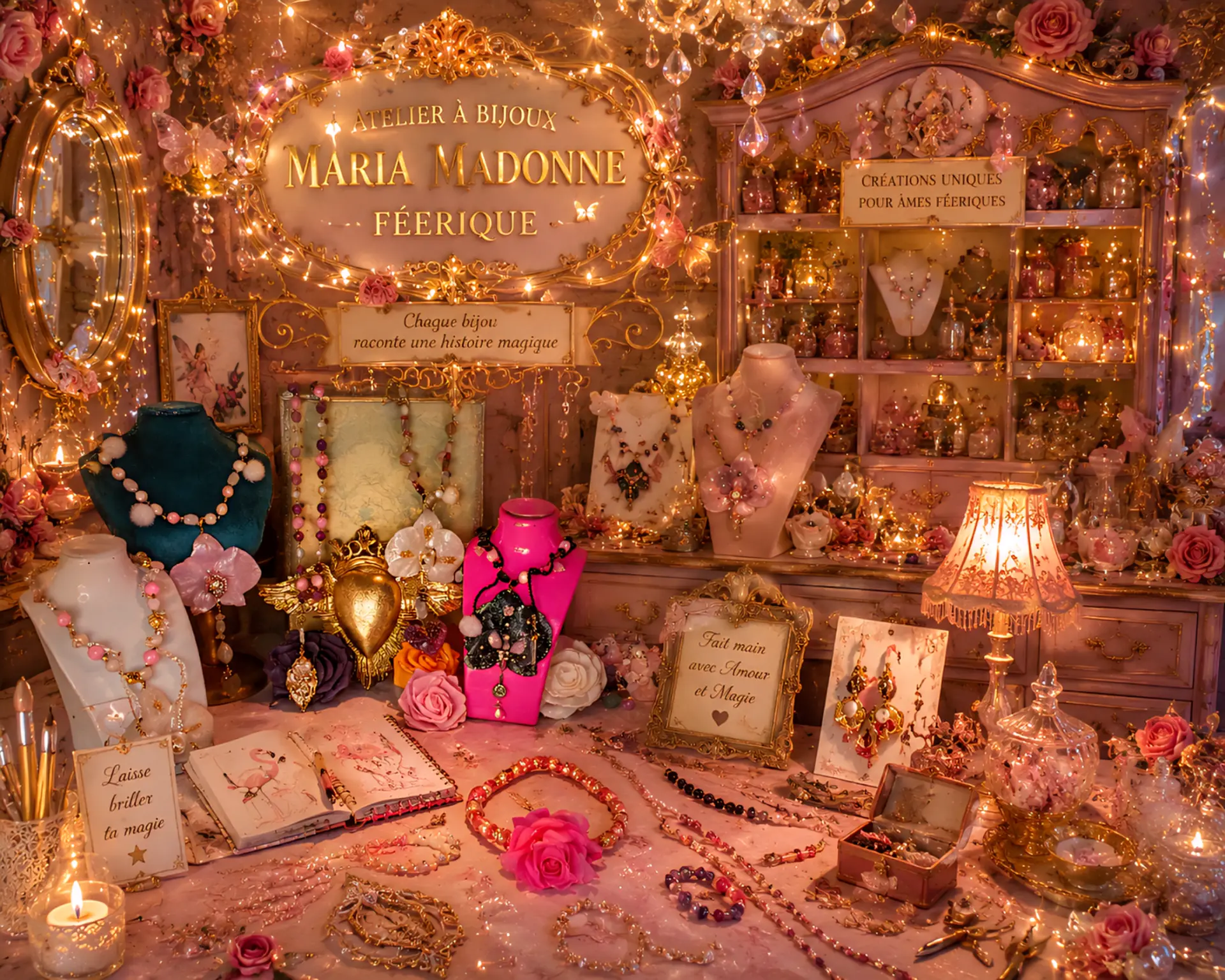 Atelier à bijoux féerique Maria Madonne avec créations artisanales