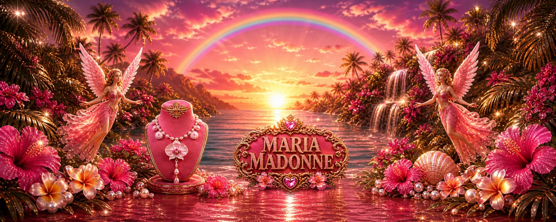 Univers féerique Maria Madonne au bord d'un lagon rose